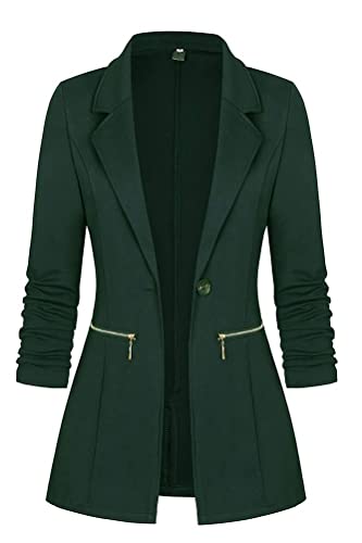 shownicer Damen Cardigan Elegant Blazer Langärmliger Anzugjacke Einfarbig Blazer Revers Business Mantel mit Knopfleiste Slim Fit Jacke Casual Anzug Trenchcoat mit Tasche A Dunkelgrün XXL von shownicer