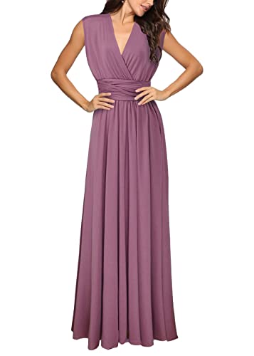 shownicer Damen Elgant Lange Abendkleider Multiway Brautjungfernkleid Wickelkleid V-Ausschnitt Cocktailkleid Bodenlang Partykleid Rückenfrei Neckholder A Linie Maxikleid Ballkleid 18 Rosa L von shownicer