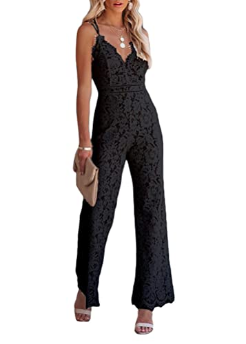 shownicer Damen Jumpsuit Elegant Ärmellos Hohe Taille Cocktail Party Festlich Overalls Hosenanzug Playsuit Lang Romper für Hochzeit B Schwarz S von shownicer