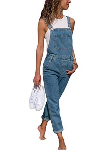 shownicer Damen Latzhose Retro Jeanshose Trägerhose Hoseanzug Denim Overall Gerades Bein Zerrissen Lang Trägerhose Ärmellos Locker mit Taschen B Blau S von shownicer