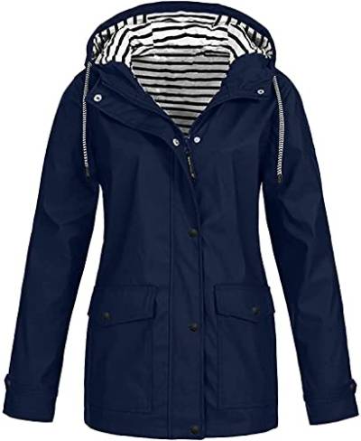 shownicer Damen Leichte Regenjacke Wasserdicht Regenmantel Frauen Regenparka Atmungsaktivität Outdoorjacke Übergangsjacken mit Kapuze A Dunkelblau XL von shownicer