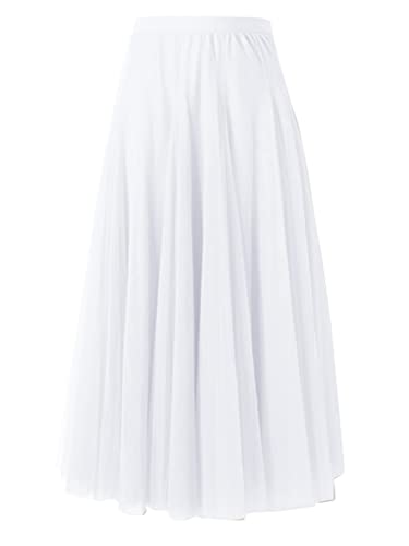 shownicer Damen Maxirock Chiffon Lang Rock Frauen Boho Festlich Freizeitrock Einfarbig Langrock Hochzeit Cocktail Hohe Taille Skirt A Weiß 3XL von shownicer