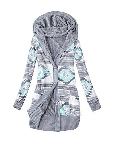 shownicer Damen Mit Kapuze Langen Loose gestreift Warm Dicke Samt Gestrickt knopf Strickjacke Outwear Mäntel Tunika Parka Hoodie Grün M von shownicer