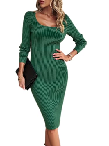 shownicer Damen PulloverKleid Einfarbig Hüftkleid Langarm Strickkleider Elegant Warmer Pullover Kleider Bodycon Pullikleid G Grün M von shownicer