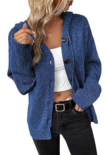 shownicer Damen Strickpullover Hoodie Winter Strickjacke Lange Ärmel Winterjacke Casual Winterpullover Strickpulli Pullover Sweater A Blau XL von shownicer