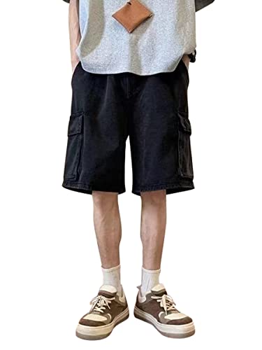 shownicer Herren Baggy Jeanshorts Hip Hop Denim Shorts Straßentanz Kurze Hosen Teenager Jungen Skateboard Hose Cargoshorts Sommer Bermuda Jeans Shorts A Schwarz L von shownicer