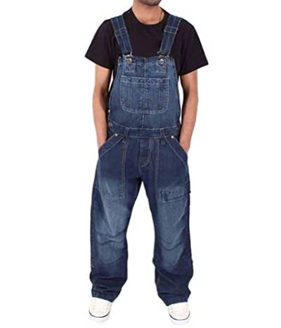 shownicer Herren Denim Latzhose Overalls Jeans Latzanzug Loose Fit Cargo Workwear Strampler Overalls Retro Bib Overalls Stone-Washed Arbeitshosen Jumpsuit A Dunkelblau XS von shownicer