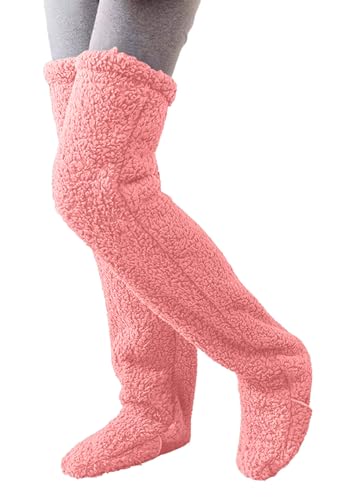 shownicer Kniestrümpfe Damen Overknee Strümpfe Lange Plüsch Warm Einfarbig Strümpfe Kniewärmer Floor Socks Winter Überknie Socken A Rosa One Size von shownicer