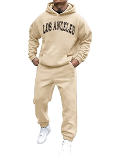 shownicer Trainingsanzug Herren Sportbekleidung Los Angeles Druck Hoodie Mit Kapuze Langarm Mit Taschen Hausanzug 2-Teilig Herbst Winter Kapuzenjacke Jogginghose Jogginganzug Set B Beige S von shownicer