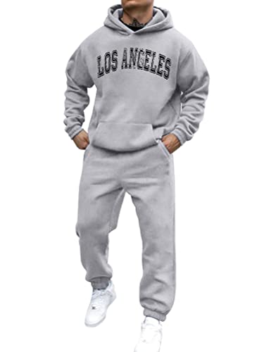 shownicer Trainingsanzug Herren Sportbekleidung Los Angeles Druck Hoodie Mit Kapuze Langarm Mit Taschen Hausanzug 2-Teilig Herbst Winter Kapuzenjacke Jogginghose Jogginganzug Set B Hellgrau XXL von shownicer