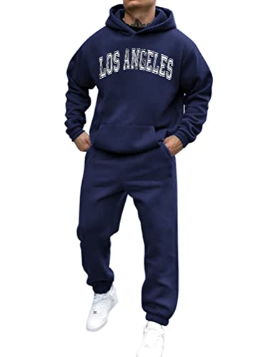 shownicer Trainingsanzug Herren Sportbekleidung Los Angeles Druck Hoodie Mit Kapuze Langarm Mit Taschen Hausanzug 2-Teilig Herbst Winter Kapuzenjacke Jogginghose Jogginganzug Set B Marine 3XL von shownicer