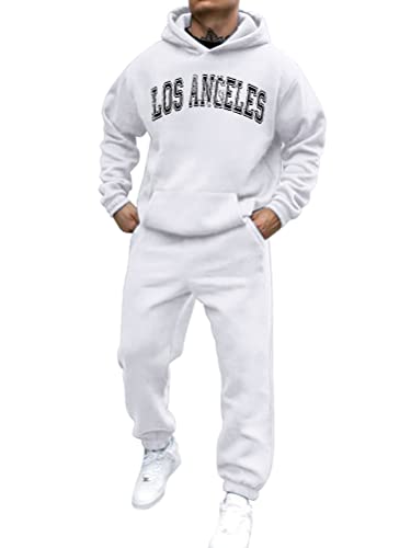 shownicer Trainingsanzug Herren Sportbekleidung Los Angeles Druck Hoodie Mit Kapuze Langarm Mit Taschen Hausanzug 2-Teilig Herbst Winter Kapuzenjacke Jogginghose Jogginganzug Set B Weiß 3XL von shownicer