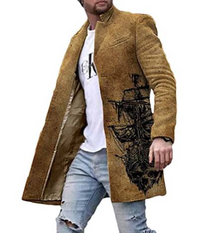 shownicer Wintermantel Herren Langarm Stehkragen Trenchcoat Schlank Business Freizeit Winddichte Mantel mit Knopf Winter Warm Cardigan Lang Outwear Jacke F Braun XXL von shownicer