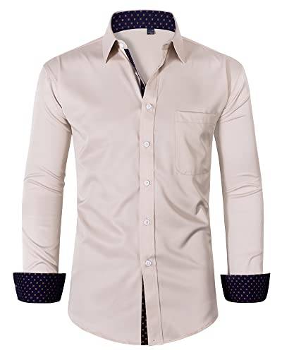 siliteelon Herren Kleid Hemden Unifarben Langarm Khaki Stretch Knitterfrei Formelle Hemden Herren Business Casual Hemd mit Tasche,Klein von siliteelon