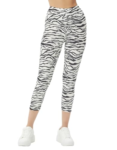 sissycos Damen Tier Printed 3/4 kurz Leggings sanft Elastische Taille Leggings(Zebras,S/L) von sissycos