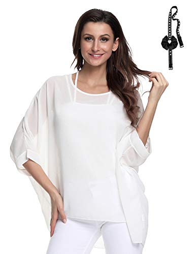 sitengle Damen Sommer B?hmische FL¨¹Gel ?rmel Chiffon Bluse Kurzarm Strand Beil?ufige Shirt Bat Sleeve Lose Hemd T Shirt Tops (One Size, Weiß 3) von sitengle