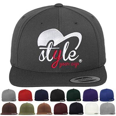 *** Snapback Cap besticken Lassen *** | Eigenes Motiv | Hochwertig | Damen & Herren Cap | Eigene Unikate | Cap Personalisieren | ONE Size (Darkgrey) von style your cap