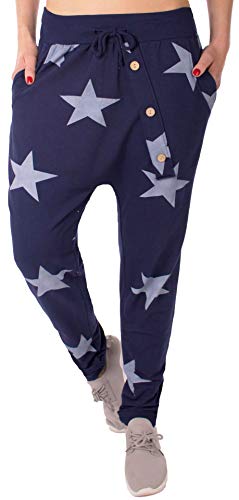 stylx Damen Jogginghose Größe 36-50 Sweatpants Sterne Boyfriend Ali Baba Style Anker Camouflage Uni Farben (Stern dunkelblau, 36-38) von stylx