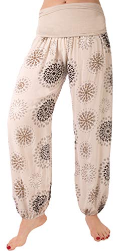 stylx Damen Sommerhose Pumphose Haremshose Größe 36/38 bis 48/50 mit Blumenmuster Flower Leichte (as3, Numeric, Numeric_46, Numeric_48, Regular, Regular, beige) von stylx