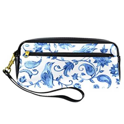 Kleine Make-up-Tasche für Frauen,Leder-Make-up-Tasche,Reise-Kosmetiktasche,Paisley-Vögel, Blumen, Blätter Drucken von suojapuku