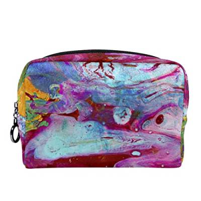 Kleine Make-up-Tasche für Frauen,Reise-Kosmetiktasche,abstrakte Aquarellfarbe gefärbt,Kosmetik-Make-up-Organizer zum Mitnehmen von suojapuku