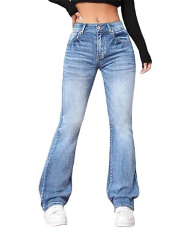 ticticlily Bootcut Jeans Damen Schlaghose Stretch Skinny Denim Hose Freizeithose 90er E-Girl Y2K Hip Hop Gewaschene Flared Outdoorhose A Blau S von ticticlily