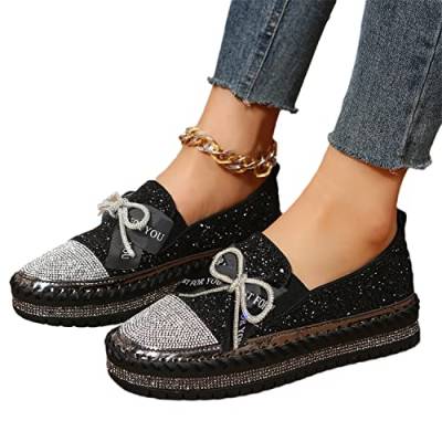 tinbarry Canvas Sneaker Damen Pailletten Strass Glitzer Loafer Slip On Sneaker Mode Flache Wanderschuhe von tinbarry