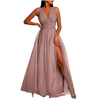 Damen Mesh Langes Kleider Abendkleid äRmelloses V-Ausschnitt Hoher Taille KnöChellanges Netz Hochzeitskleid Solide Niedriger Schnitt Sexy Brautjungfernkleider Hochzeit Gast Kleider Frauen MäDchen von tsaChick