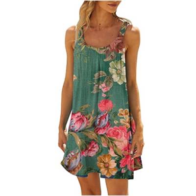 Damen Sommerkleid Neckholder Blumen Minikleid äRmelloses Floral Druck Strandkleid LäSsiges Ohne Arm üBer Dem Knie Liegendes Freizeitkleid Casual Lose Rundhalsausschnitt Kleider Frauen MäDchen von tsaChick