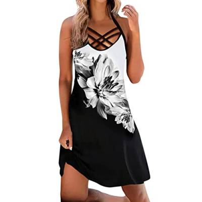 Sommerkleid Damen Sexy Schickes Cami Kleid Ärmelloses Bedrucktes Sling Knielanges Minikleid Schmaler Passform Spaghetti Träger Kleid Mode Pullover Kleid Women's Kleid Lässiges Tunika Kleider von tsaChick