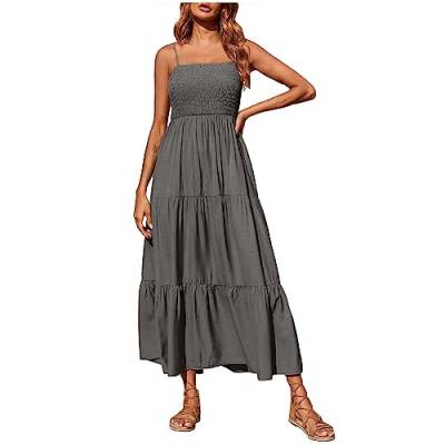 tsaChick Boho Kleid Damen lang XXL, cocktailkleid Damen elegant für Hochzeit Glitzer, Sommerkleider lang Damen große größen, Gray XL 40 von tsaChick