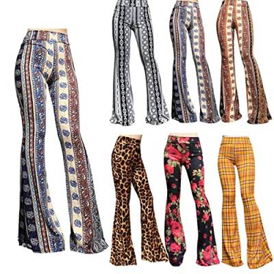 tsaChick Damen 60er 70er 80er Artistic Leggings Bunte Hippie Schlaghose Mädchen Vintage Disco Hosen FaschingSkostüme Retro Bunte Print Sanft Hohe Taille Lang Outfit Hippie Kleidung S-XL von tsaChick