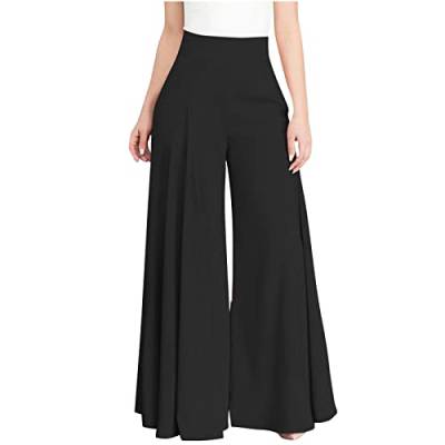 tsaChick Damen Einfarbig Lose Anzughosen Gerade Geschnitten Palazzo Hose mit Taschen S-5XL Hohe Taille weitem Bein elastisch leicht bequem Lounge Hose Elegant Sommerhose Business Hosen von tsaChick