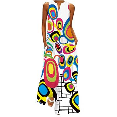 tsaChick Damen Sommerkleid Elegant V-Ausschnitt Maxikleid Drucken Boho Sommer Lang Kleid Flügelärmel Rüsche Strandkleid von tsaChick