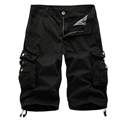 tsaChick Kurze Hosen Herren Chino Schwarz Herren Casual Reine Farbe Im Freien Tasche Strand Arbeit Hose Cargo Shorts Pant Bermuda Shorts Herren Kariert Shorts Herren Jeans Kurze Hosen Herren Sommer von tsaChick