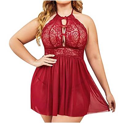 tsaChick Lingerie Sexy for Women Hot Set Damen 4 StüCke Sets Morgenmantel Kimono Dessous Set Satin Pajama Spitze Robe BH Und Unterhose FüR Braut NachtwäSche Sexy Babydoll ReizwäSche Rot 5XL von tsaChick