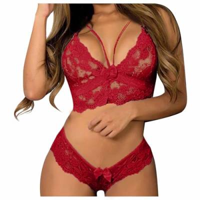 tsaChick NachtwäSche Sexy Frau GrüN Schlafanzug Damen Kurz Set Sexy Damen Schlafanzug Frauen Spitze Nachthemd Sets Dessous Satin Dessous Sexy Nachthemd Slips Schlaf Sets Sexy Slips Rot 3XL von tsaChick