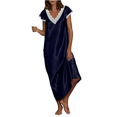 tsaChick Negligee Damen Sexy Nachthemd Damen Nachtkleid Satin Kurz 3/4 Ärmeln Sleeepshirt mit Tiefer V-Ausschnitt Kurz Sleepwear Negligee Nachtwäsche Nachthemd Damen S-4XL von tsaChick