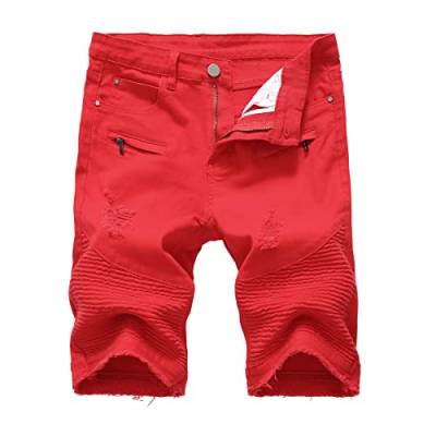 tsaChick Shorts Herren Sport Baumwolle Herren Ripped Denim Trunks Stretchy Washed Jeans Trunks Cut Off Classic Fit Biker Jeans Trunks Bermuda Shorts Herren Badehose Shorts Herren Weiß Bermuda Shorts von tsaChick