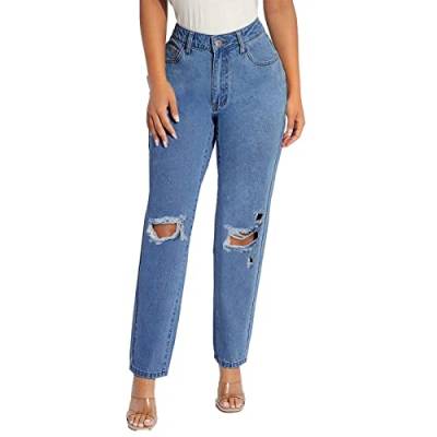 umifyxioy Hosen Damen, Damen High Waist Jeans Hose Löcher Bootcut Röhrenjeans Lässige Strecken Denim Hose Damen Jeans Rissen Ankle Denimhose Knopfleiste Boyfriend Straight Leggings mit Löchern von umifyxioy