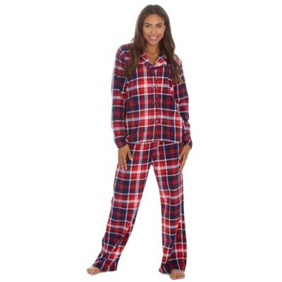 undercover lingerie Damen-Pyjama-Set aus weichem Fleece, langärmelig, festlich, warm, gemütlich, Pyjama-Set, Rotes Karo (Knopf), 42 von undercover lingerie
