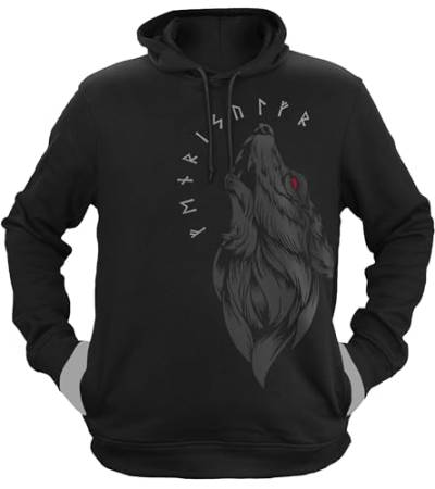 NØRTH Legendary Herren Hoodie mit Kapuze - Fenriswolf 1.0 Fenrir Wolf - nordische Wikinger Walhalla Geschenke für Männer, Valhalla Viking Herren Pullover, Farbe:Schwarz/Blutrot, Größe:M von vanVerden