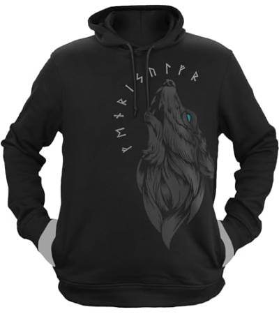 NØRTH Legendary Herren Hoodie mit Kapuze - Fenriswolf 1.0 Fenrir Wolf - nordische Wikinger Walhalla Geschenke für Männer, Valhalla Viking Herren Pullover, Farbe:Schwarz/Petrol, Größe:M von vanVerden