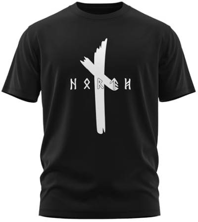 NØRTH Legendary Herren T-Shirt - Original North Runen Logo Brust Aufdruck, nordische Wikinger Walhalla Geschenke für Männer, Odin Thor Valhalla Viking Shirt, Farbe:Schwarz/Weiß, Größe:XXL von vanVerden