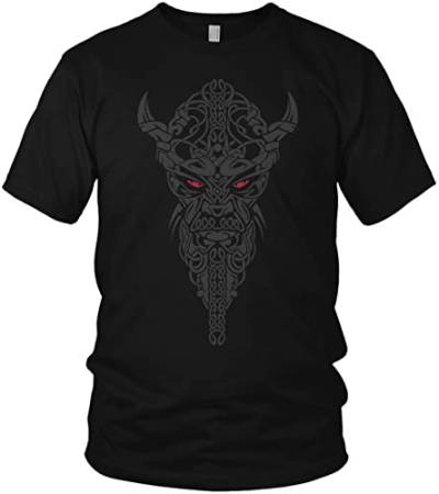 NØRTH Legendary Herren T-Shirt - Nordmann Celtic Knotwork Brust Aufdruck, nordische Wikinger Walhalla Geschenke für Männer, Odin Thor Valhalla Viking Shirt, Farbe:Schwarz/Blutrot, Größe:XL von vanVerden