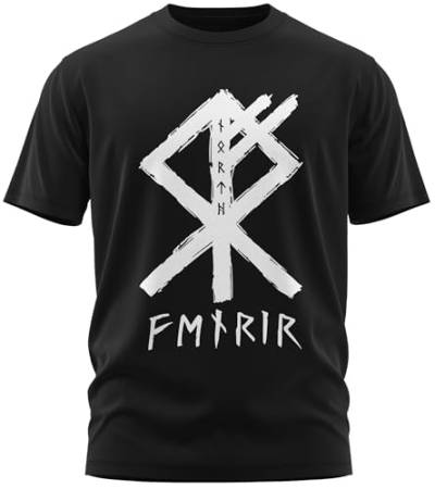 NØRTH Legendary Herren T-Shirt - Fenris Wolfsrune Brust Aufdruck, nordische Wikinger Walhalla Geschenke für Männer, Odin Thor Valhalla Viking Shirt, Farbe:Schwarz, Größe:M von vanVerden