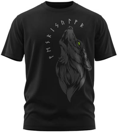 NØRTH Legendary Herren T-Shirt - Fenriswolf 1.0 Fenrir Wolf Brust Aufdruck, nordische Wikinger Walhalla Geschenke für Männer, Odin Thor Valhalla Viking Shirt, Farbe:Schwarz/Grün, Größe:XL von vanVerden