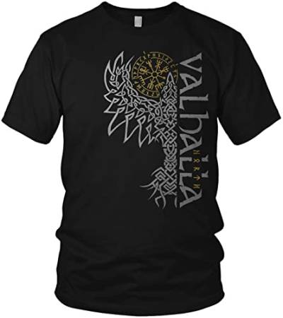 NØRTH Legendary Herren T-Shirt - Valhalla Odin Rabe Hugin Munin Gold/Silber Edition, nordische Wikinger Walhalla Geschenke für Männer, Thor Viking Shirt, Farbe:Gold/Silber, Größe:XXL von vanVerden