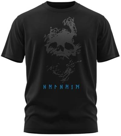 NØRTH Legendary Herren T-Shirt - Helheim Unterwelt Totenreich Brust Aufdruck, nordische Wikinger Walhalla Geschenke für Männer, Odin Thor Valhalla Viking Shirt, Farbe:Schwarz/Blau, Größe:3XL von vanVerden