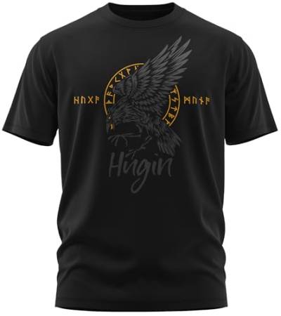 NØRTH Legendary Herren T-Shirt - Odin Rabe Hugin Brust Aufdruck, nordische Wikinger Walhalla Geschenke für Männer, Odin Thor Valhalla Viking Shirt, Farbe:Schwarz/Gelb, Größe:S von vanVerden